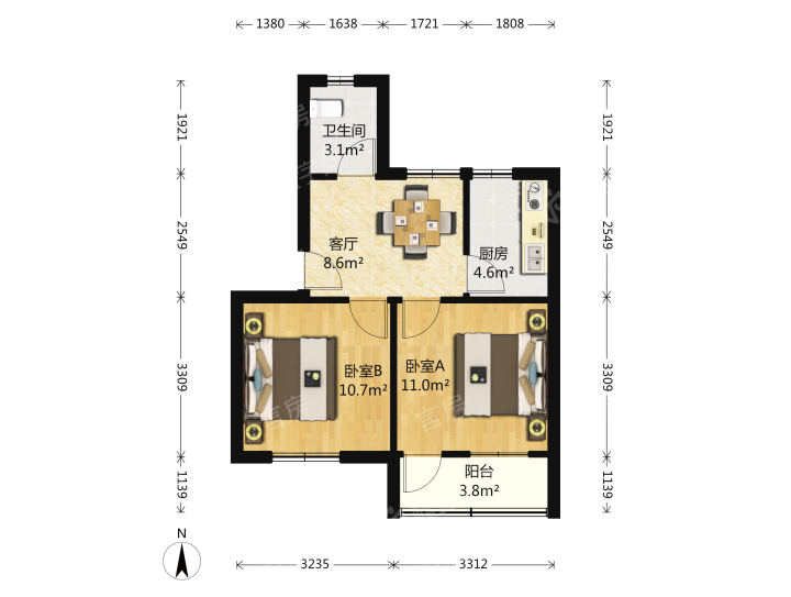 整租·百尺溇公寓 2室1厅 南